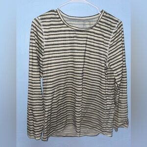 L.L. Bean Black and Cream Striped Long Sleeve Tee